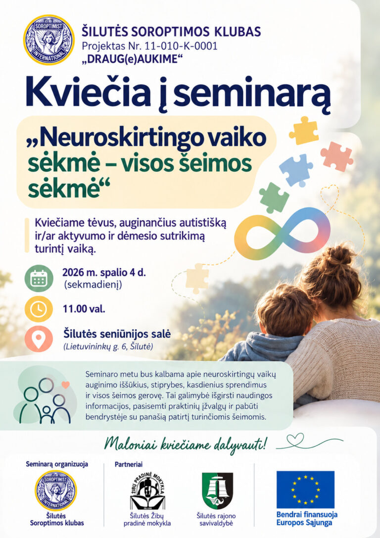 Seminaro „Neuroskirtingo vaiko sėkmė – visos šeimos sėkmė“ plakatas